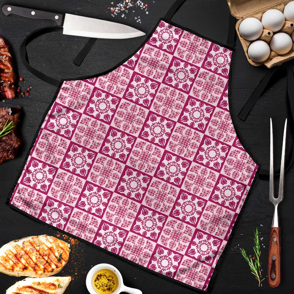 Akala Palaka Quilt Hawaii Apron Hawaiian Tropical Monstera Sea Turtle LT14 Pink - Polynesian Pride