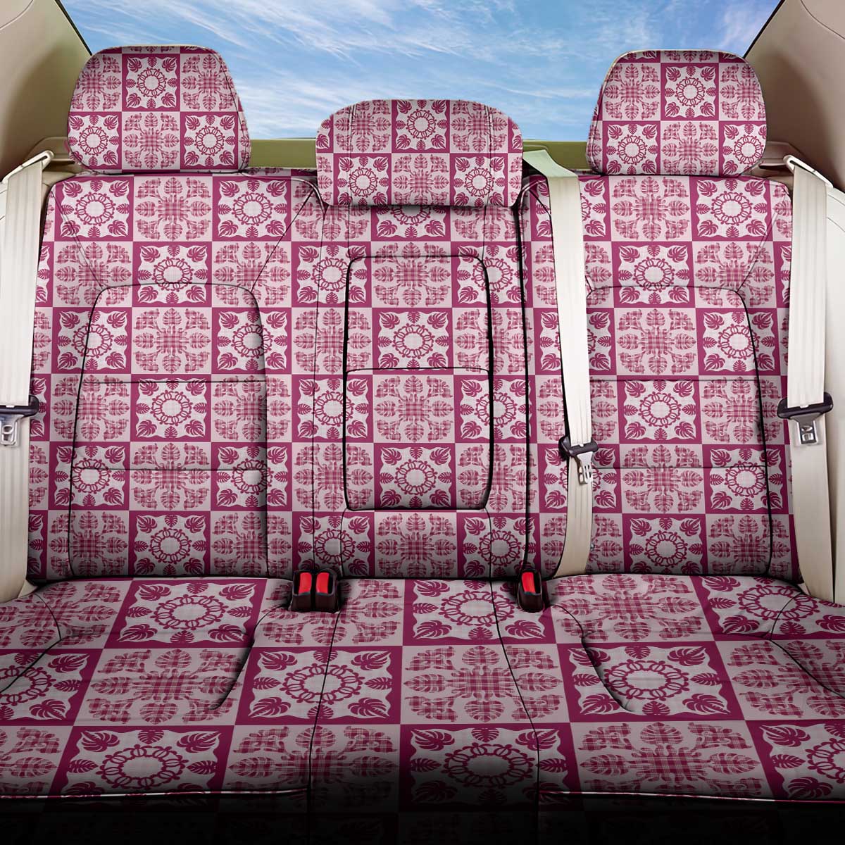 Akala Palaka Quilt Hawaii Back Car Seat Cover Hawaiian Tropical Monstera Sea Turtle