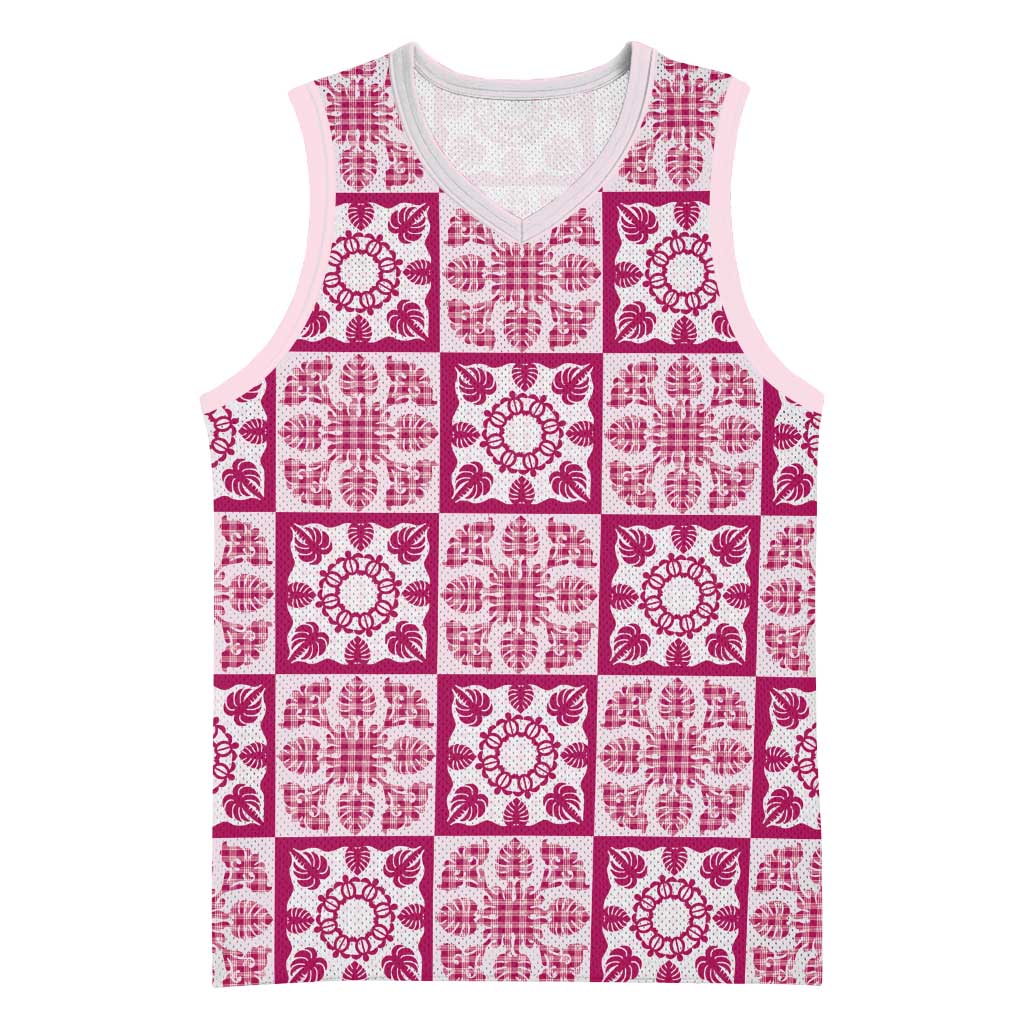 Akala Palaka Quilt Hawaii Basketball Jersey Hawaiian Tropical Monstera Sea Turtle LT14 Unisex Pink - Polynesian Pride