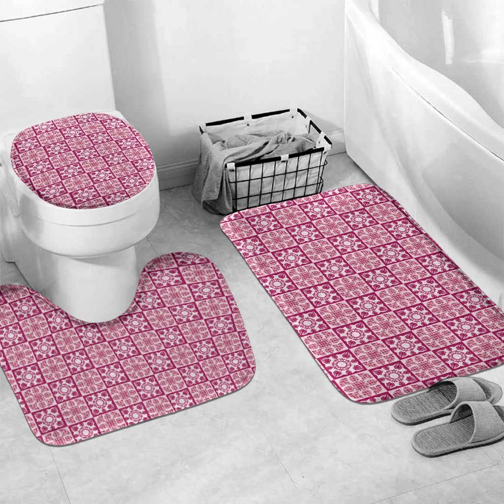Akala Palaka Quilt Hawaii Bathroom Set Hawaiian Tropical Monstera Sea Turtle LT14 Mat Set Only (3 pcs) One Size Pink - Polynesian Pride
