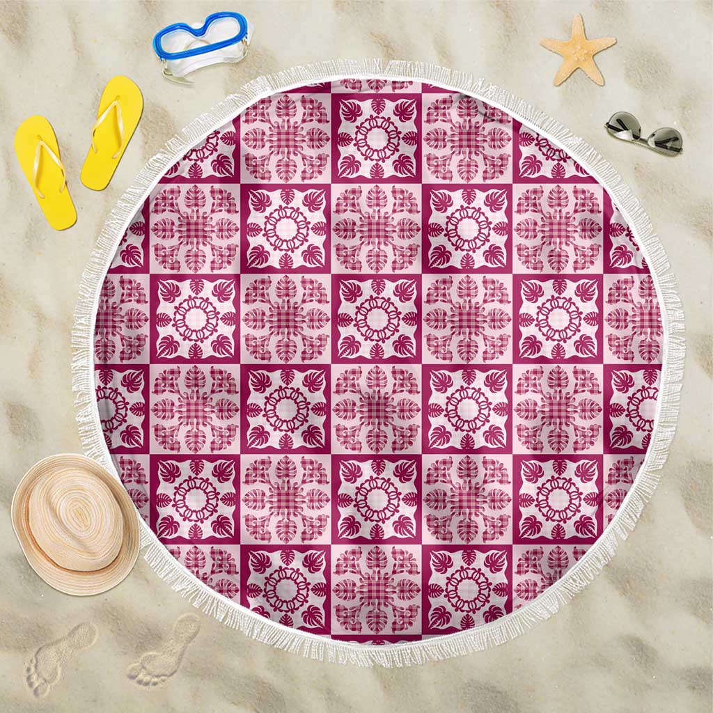 Akala Palaka Quilt Hawaii Beach Blanket Hawaiian Tropical Monstera Sea Turtle LT14 One Size 150cm Pink - Polynesian Pride