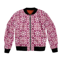 Akala Palaka Quilt Hawaii Bomber Jacket Hawaiian Tropical Monstera Sea Turtle LT14 Unisex Pink - Polynesian Pride