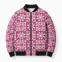 Akala Palaka Quilt Hawaii Bomber Puffer Jacket Hawaiian Tropical Monstera Sea Turtle LT14 Unisex Pink - Polynesian Pride