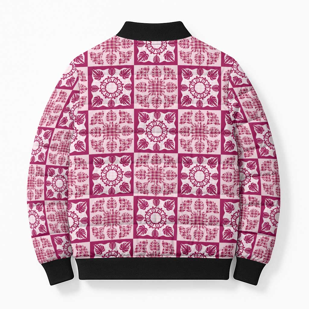 Akala Palaka Quilt Hawaii Bomber Puffer Jacket Hawaiian Tropical Monstera Sea Turtle LT14 - Polynesian Pride