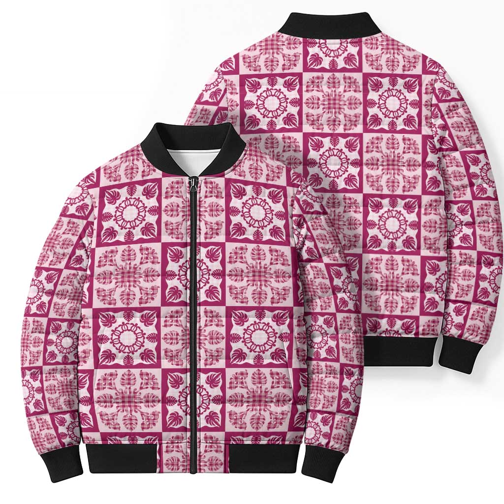 Akala Palaka Quilt Hawaii Bomber Puffer Jacket Hawaiian Tropical Monstera Sea Turtle LT14 - Polynesian Pride