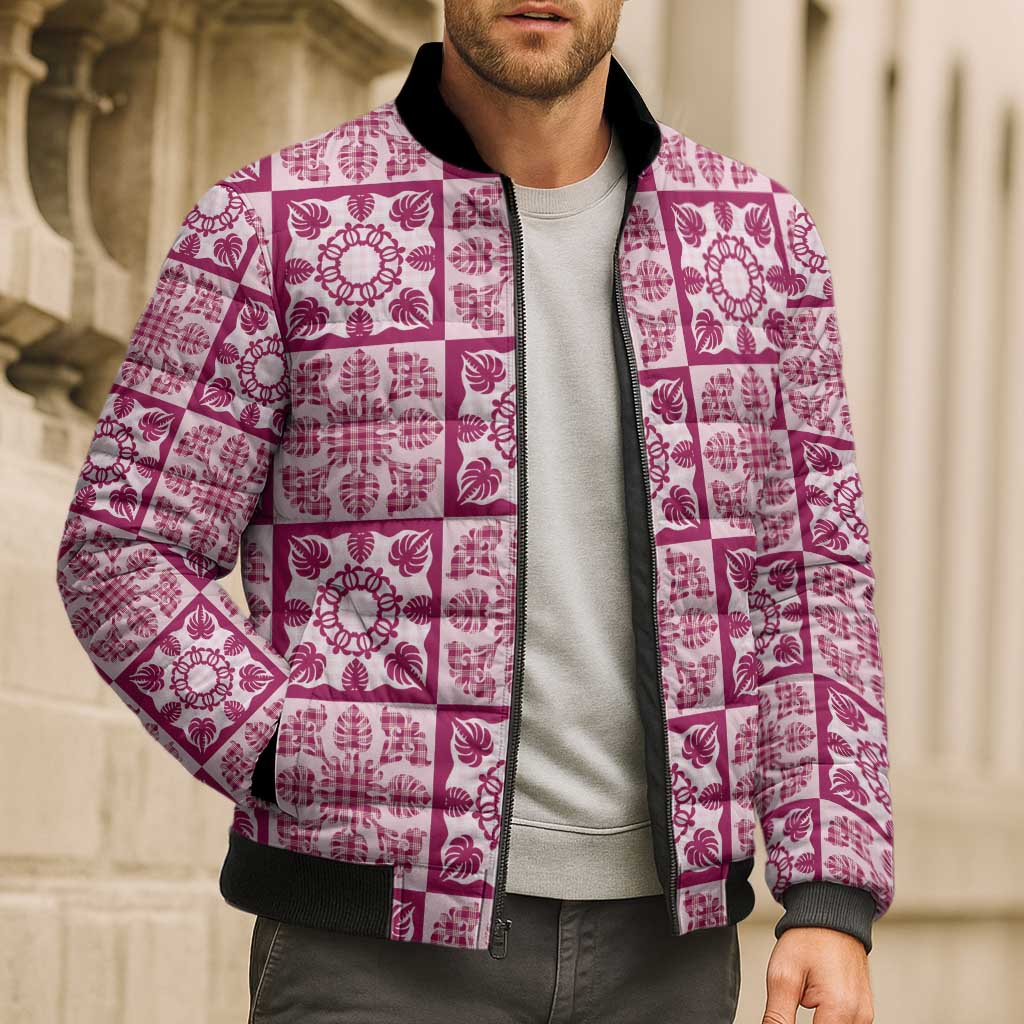 Akala Palaka Quilt Hawaii Bomber Puffer Jacket Hawaiian Tropical Monstera Sea Turtle LT14 - Polynesian Pride