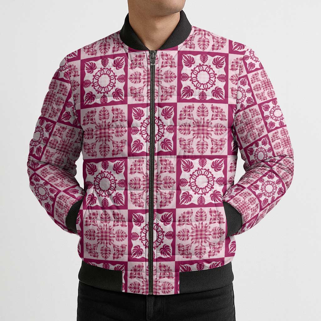 Akala Palaka Quilt Hawaii Bomber Puffer Jacket Hawaiian Tropical Monstera Sea Turtle LT14 - Polynesian Pride