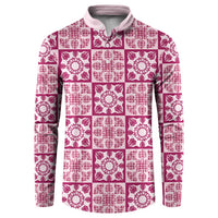 Akala Palaka Quilt Hawaii Button Sweatshirt Hawaiian Tropical Monstera Sea Turtle LT14 Pink - Polynesian Pride