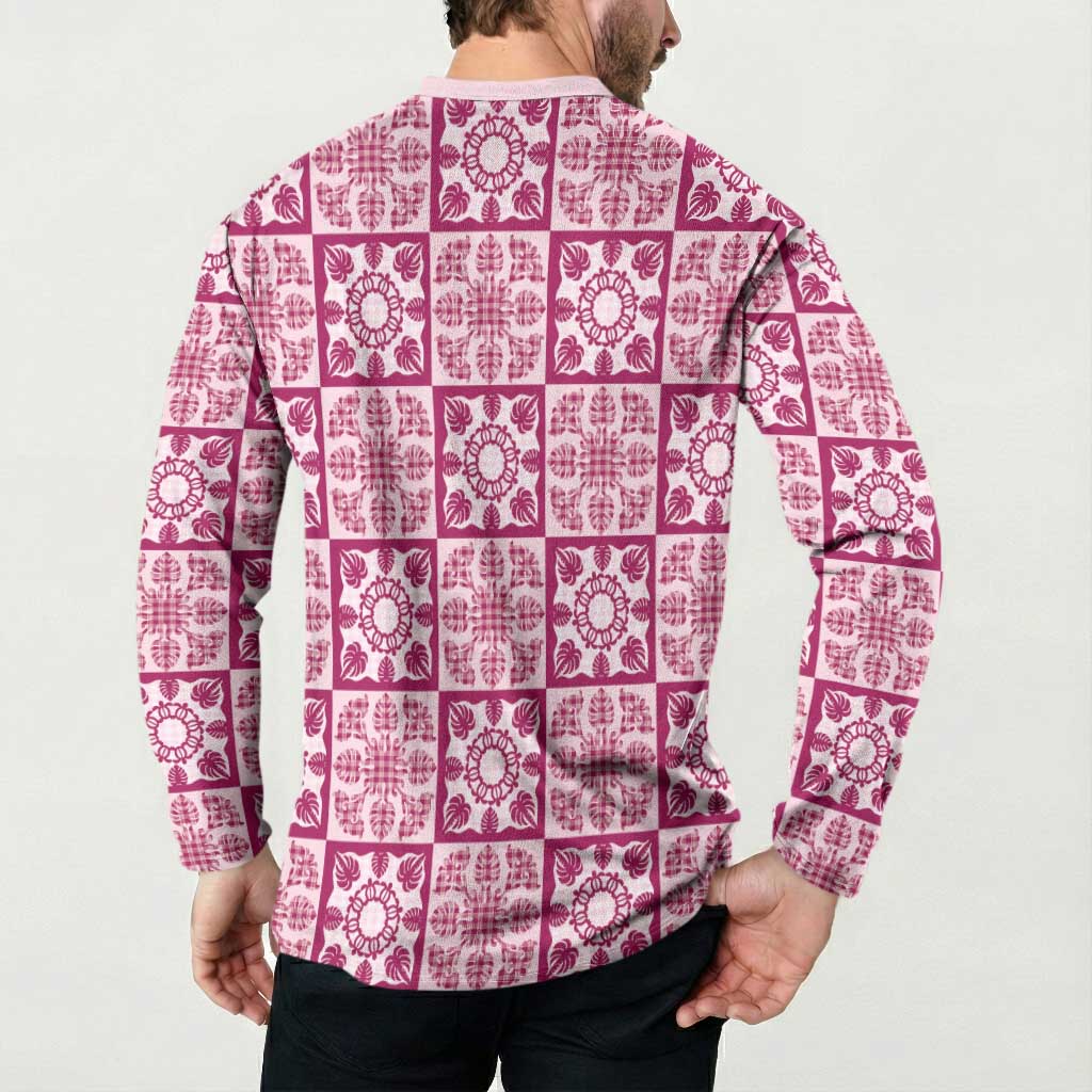 Akala Palaka Quilt Hawaii Button Sweatshirt Hawaiian Tropical Monstera Sea Turtle LT14 - Polynesian Pride