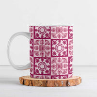 Akala Palaka Quilt Hawaii Ceramic Mug Hawaiian Tropical Monstera Sea Turtle LT14 Pink - Polynesian Pride