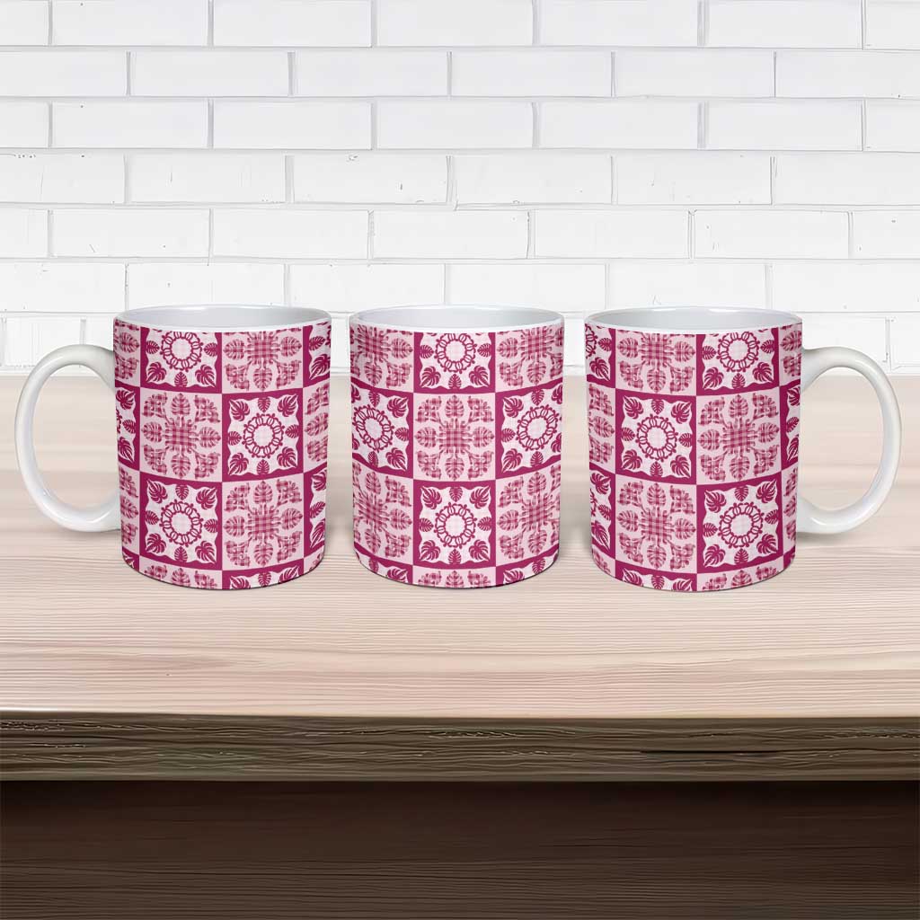 Akala Palaka Quilt Hawaii Ceramic Mug Hawaiian Tropical Monstera Sea Turtle LT14 - Polynesian Pride