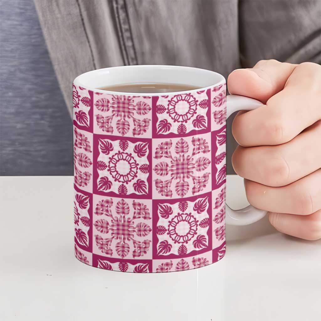 Akala Palaka Quilt Hawaii Ceramic Mug Hawaiian Tropical Monstera Sea Turtle LT14 - Polynesian Pride