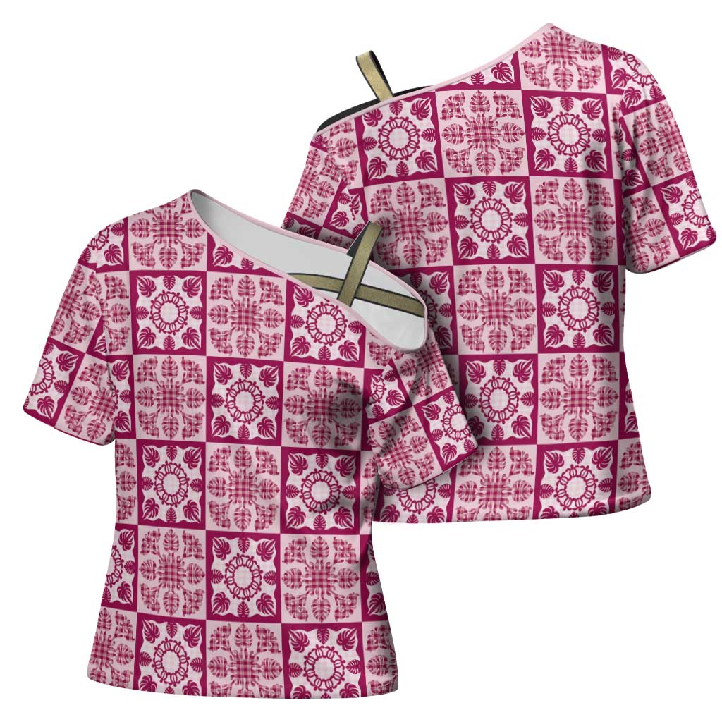 Akala Palaka Quilt Hawaii Cross Shoulder Shirt Hawaiian Tropical Monstera Sea Turtle LT14 - Polynesian Pride