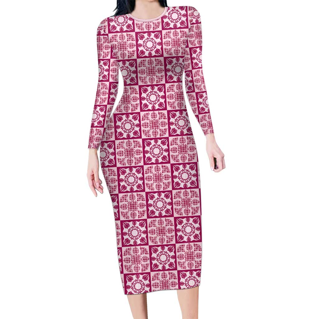 Akala Palaka Quilt Hawaii Family Matching Long Sleeve Bodycon Dress and Hawaiian Shirt Hawaiian Tropical Monstera Sea Turtle