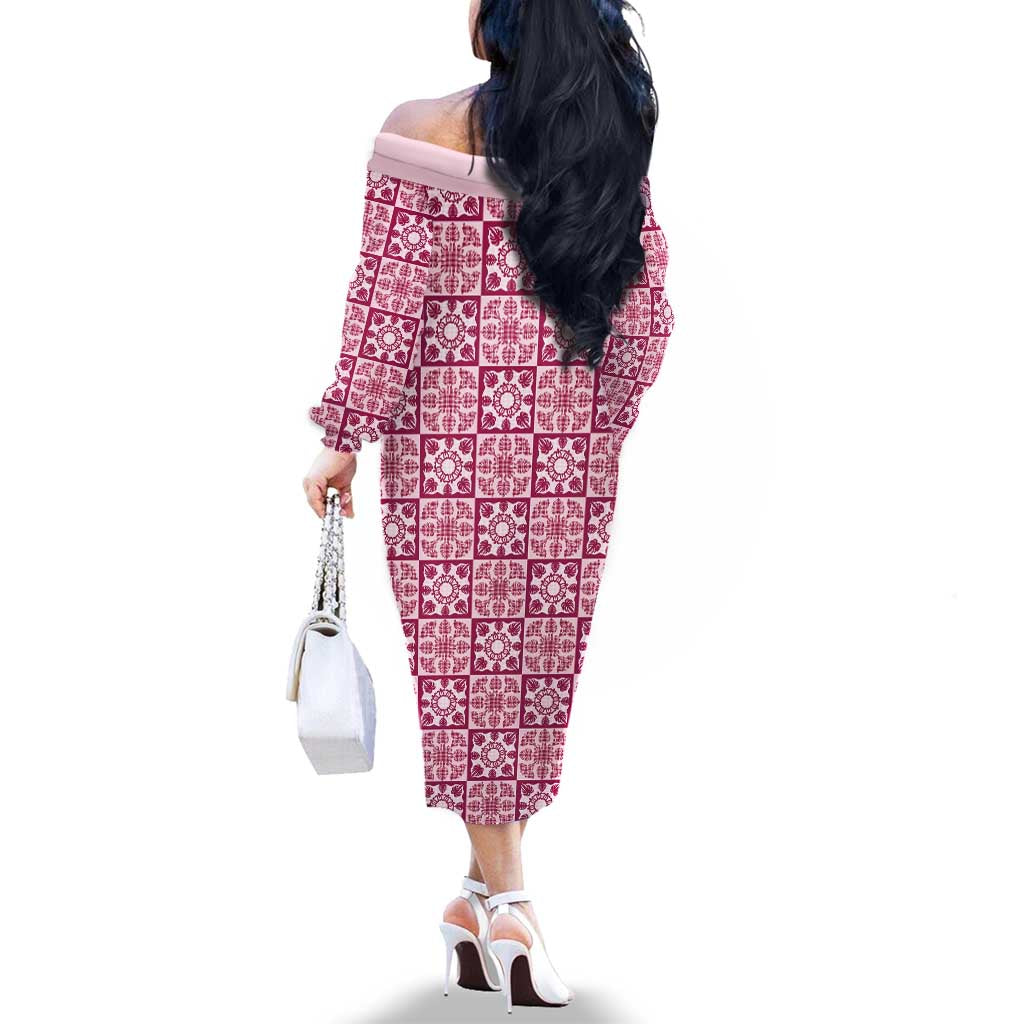 Akala Palaka Quilt Hawaii Family Matching Off The Shoulder Long Sleeve Dress and Hawaiian Shirt Hawaiian Tropical Monstera Sea Turtle