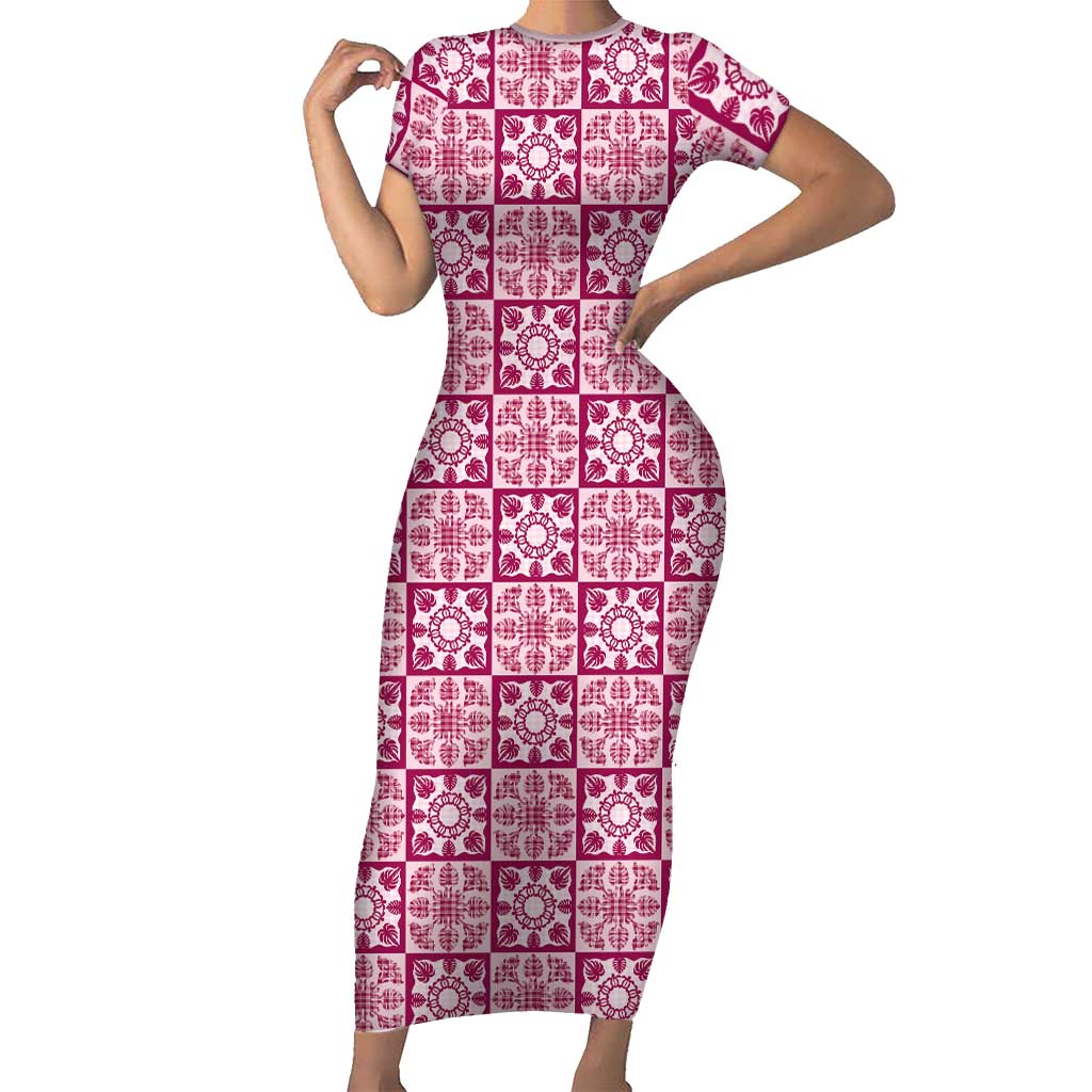 Akala Palaka Quilt Hawaii Family Matching Short Sleeve Bodycon Dress and Hawaiian Shirt Hawaiian Tropical Monstera Sea Turtle