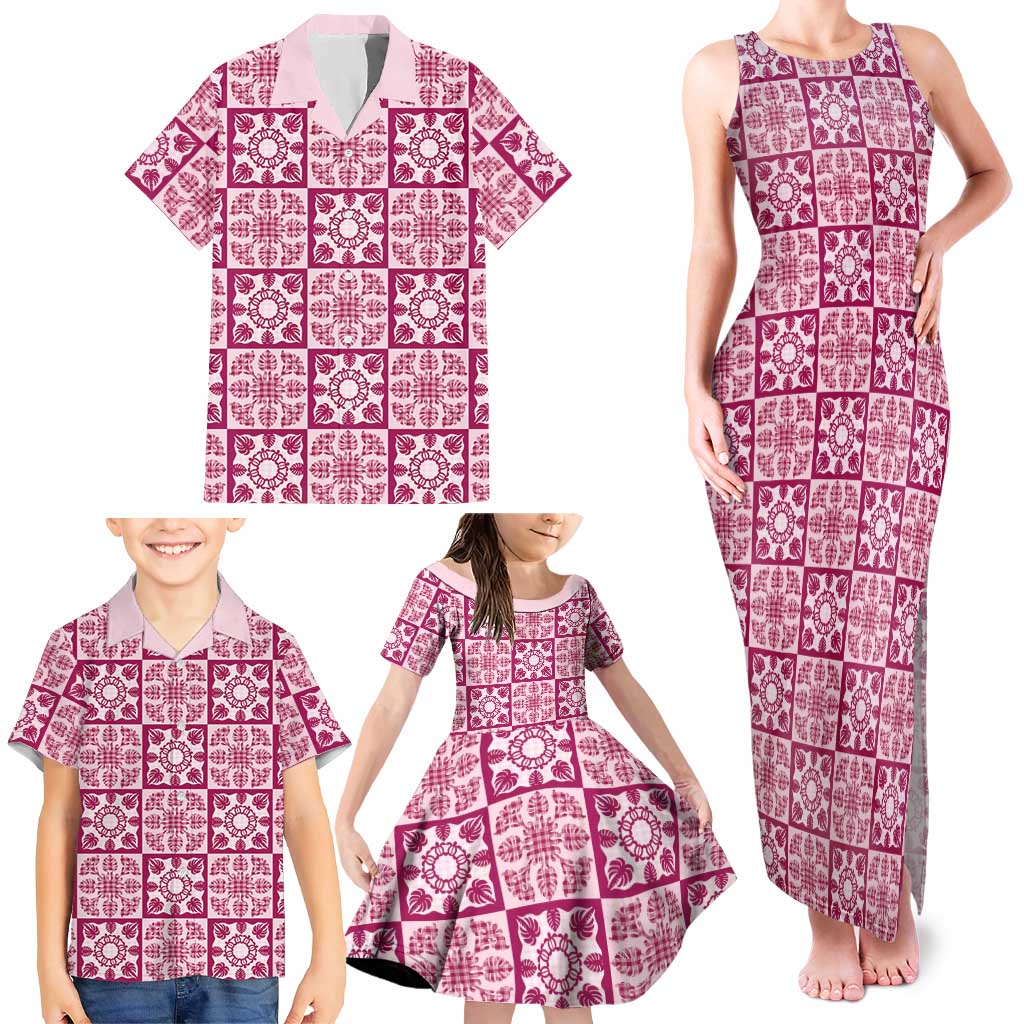 Akala Palaka Quilt Hawaii Family Matching Tank Maxi Dress and Hawaiian Shirt Hawaiian Tropical Monstera Sea Turtle