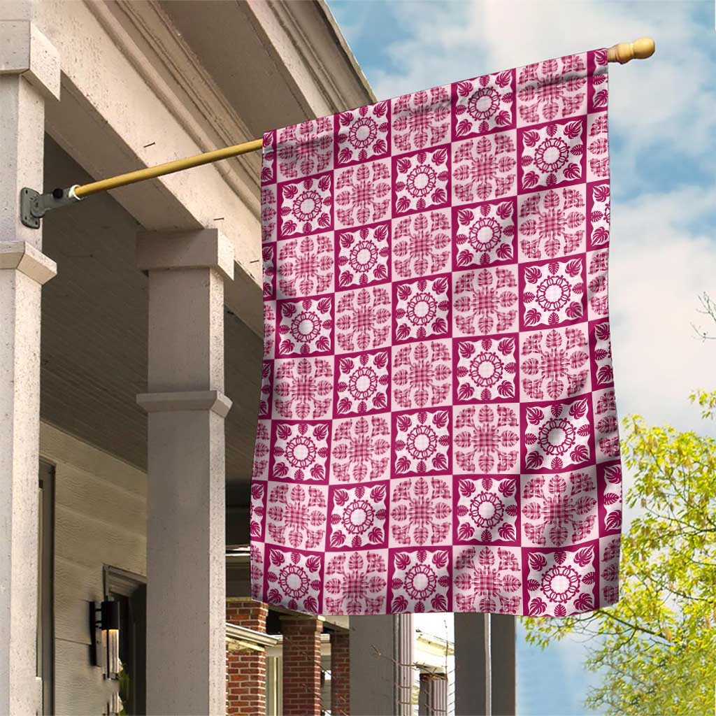Akala Palaka Quilt Hawaii Garden Flag Hawaiian Tropical Monstera Sea Turtle LT14 House Flag Pink - Polynesian Pride