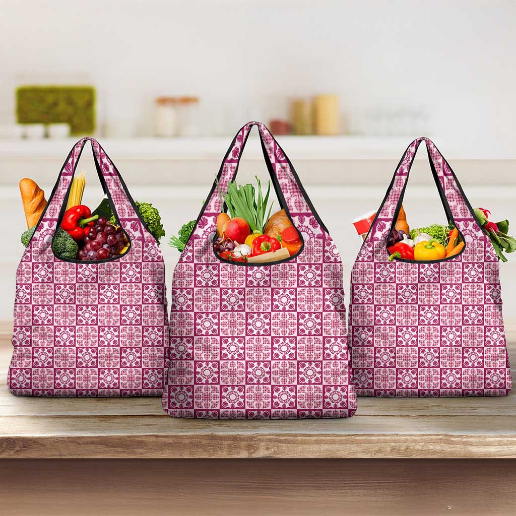 Akala Palaka Quilt Hawaii Grocery Bag Hawaiian Tropical Monstera Sea Turtle LT14 3-pack One Size Pink - Polynesian Pride