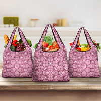Akala Palaka Quilt Hawaii Grocery Bag Hawaiian Tropical Monstera Sea Turtle LT14 3-pack One Size Pink - Polynesian Pride