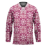 Akala Palaka Quilt Hawaii Hockey Jersey Hawaiian Tropical Monstera Sea Turtle LT14 Unisex Pink - Polynesian Pride