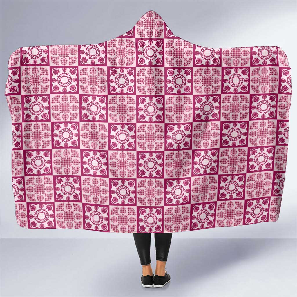 Akala Palaka Quilt Hawaii Hooded Blanket Hawaiian Tropical Monstera Sea Turtle LT14 One Size Pink - Polynesian Pride