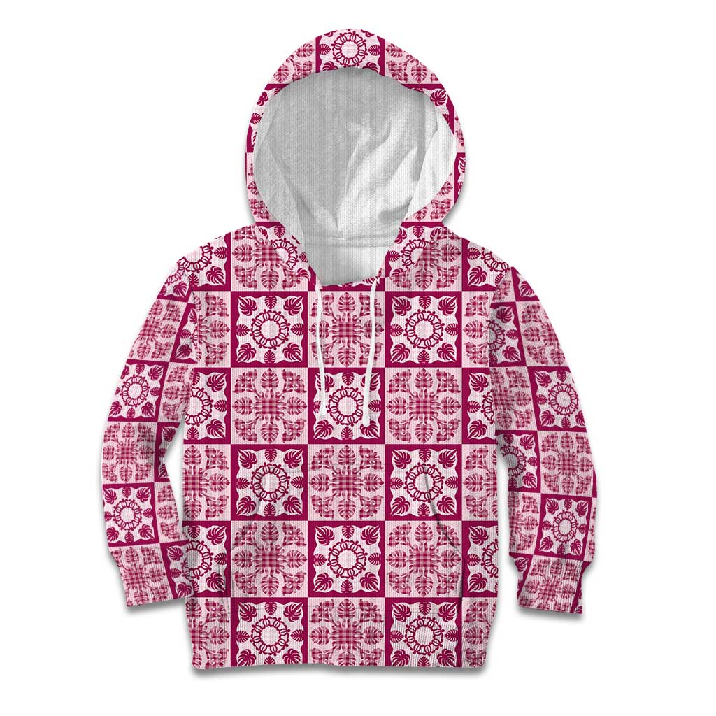Akala Palaka Quilt Hawaii Kid Hoodie Hawaiian Tropical Monstera Sea Turtle
