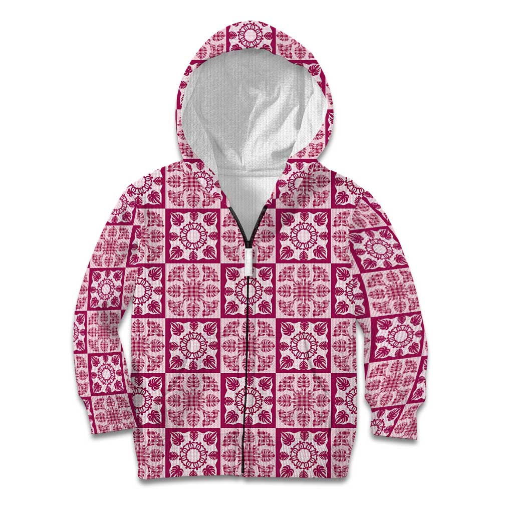 Akala Palaka Quilt Hawaii Kid Hoodie Hawaiian Tropical Monstera Sea Turtle