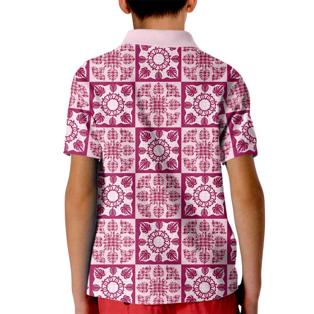 Akala Palaka Quilt Hawaii Kid Polo Shirt Hawaiian Tropical Monstera Sea Turtle LT14 - Polynesian Pride