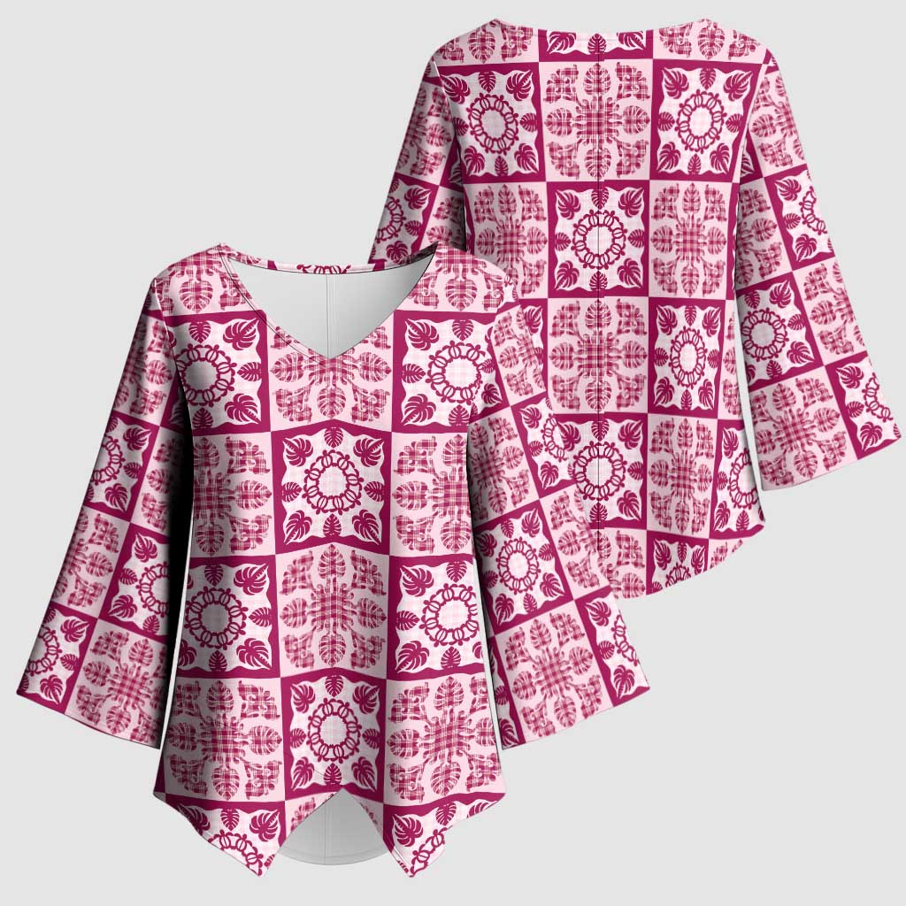 Akala Palaka Quilt Hawaii Kimono Sleeve Blouse Hawaiian Tropical Monstera Sea Turtle LT14 - Polynesian Pride
