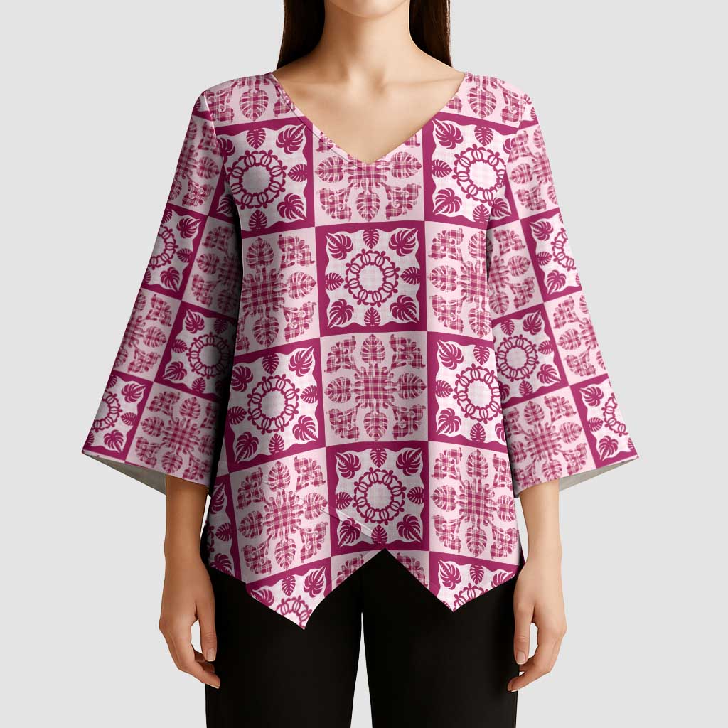 Akala Palaka Quilt Hawaii Kimono Sleeve Blouse Hawaiian Tropical Monstera Sea Turtle LT14 - Polynesian Pride