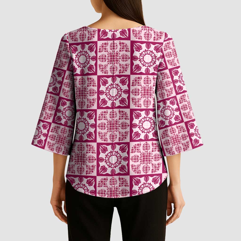 Akala Palaka Quilt Hawaii Kimono Sleeve Blouse Hawaiian Tropical Monstera Sea Turtle LT14 - Polynesian Pride