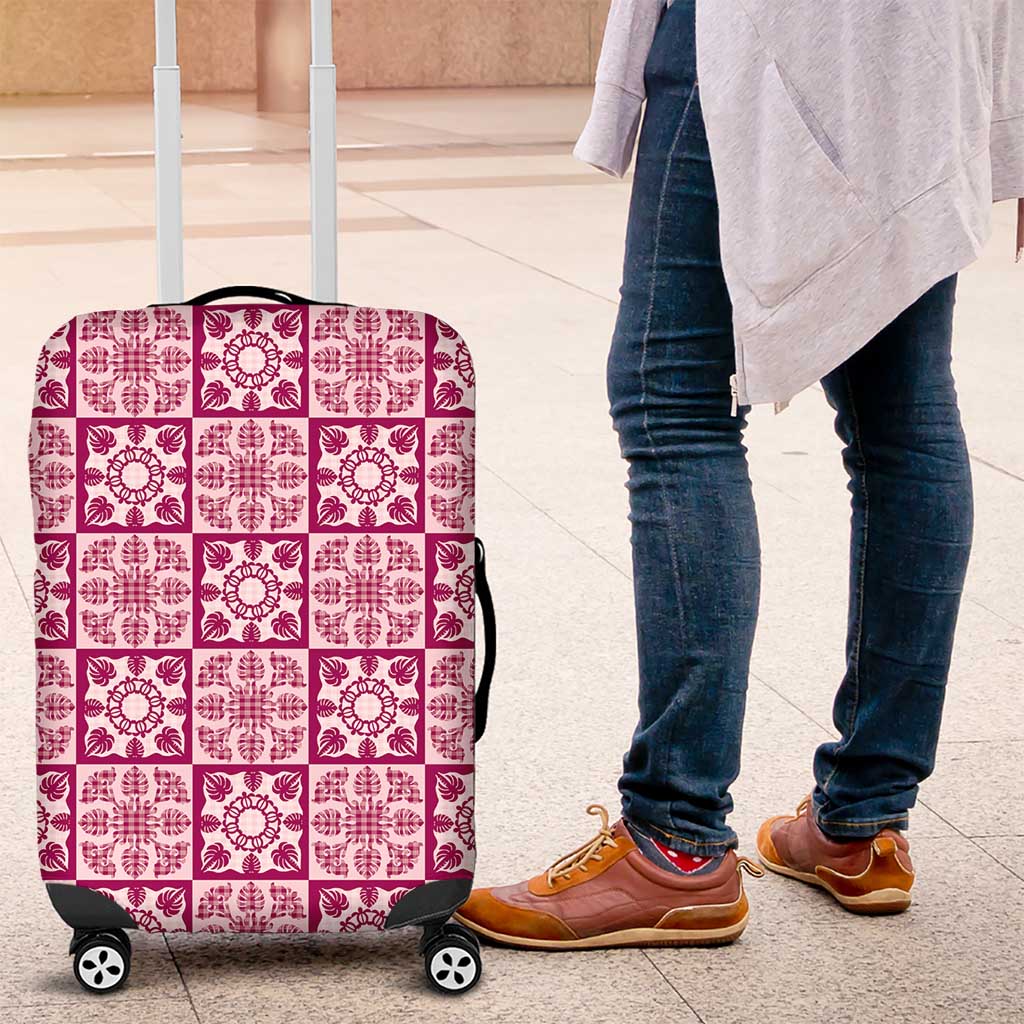 Akala Palaka Quilt Hawaii Luggage Cover Hawaiian Tropical Monstera Sea Turtle LT14 Pink - Polynesian Pride