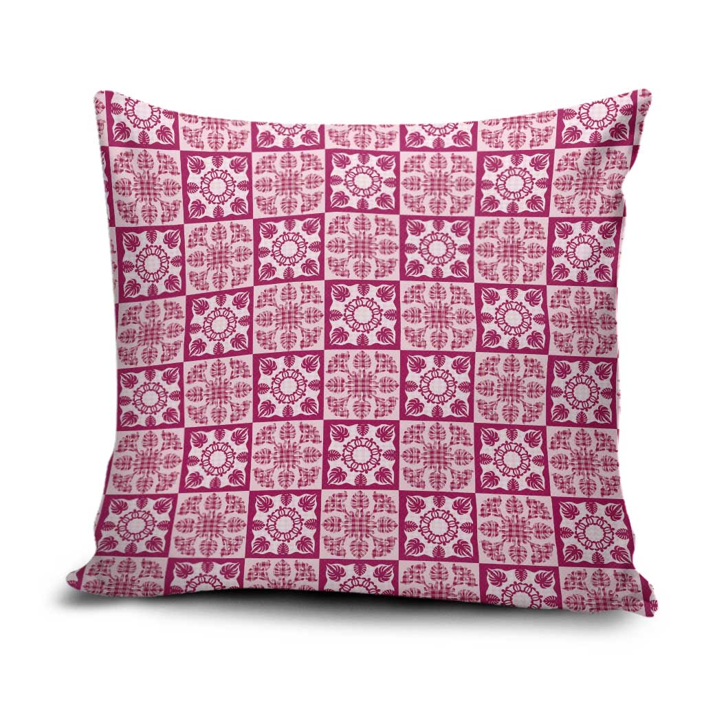 Akala Palaka Quilt Hawaii Pillow Cover Hawaiian Tropical Monstera Sea Turtle LT14 Pink - Polynesian Pride