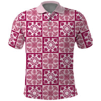 Akala Palaka Quilt Hawaii Polo Shirt Hawaiian Tropical Monstera Sea Turtle LT14 Pink - Polynesian Pride