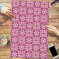 Akala Palaka Quilt Hawaii Puzzle Hawaiian Tropical Monstera Sea Turtle LT14 Pink - Polynesian Pride