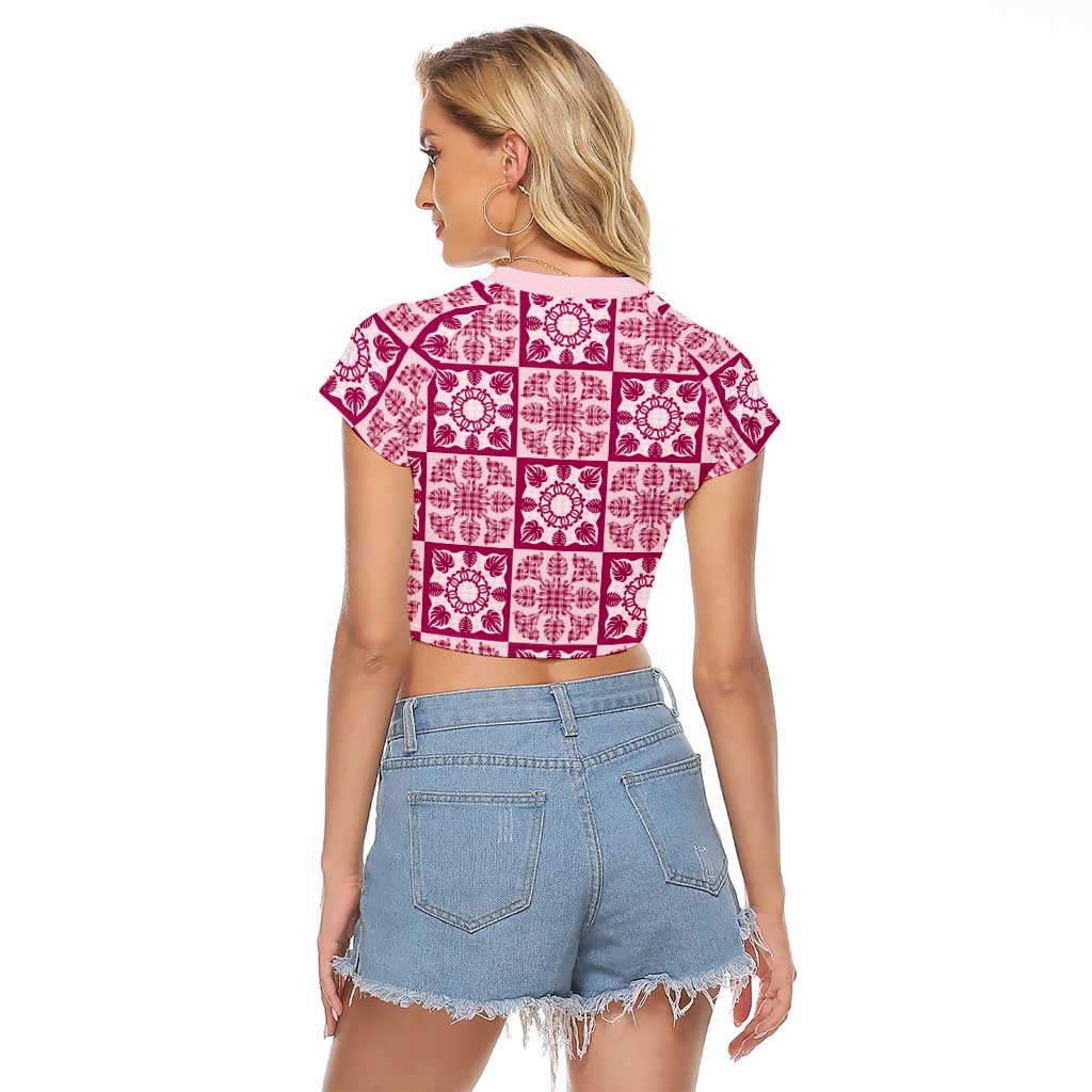 Akala Palaka Quilt Hawaii Raglan Cropped T Shirt Hawaiian Tropical Monstera Sea Turtle LT14 - Polynesian Pride