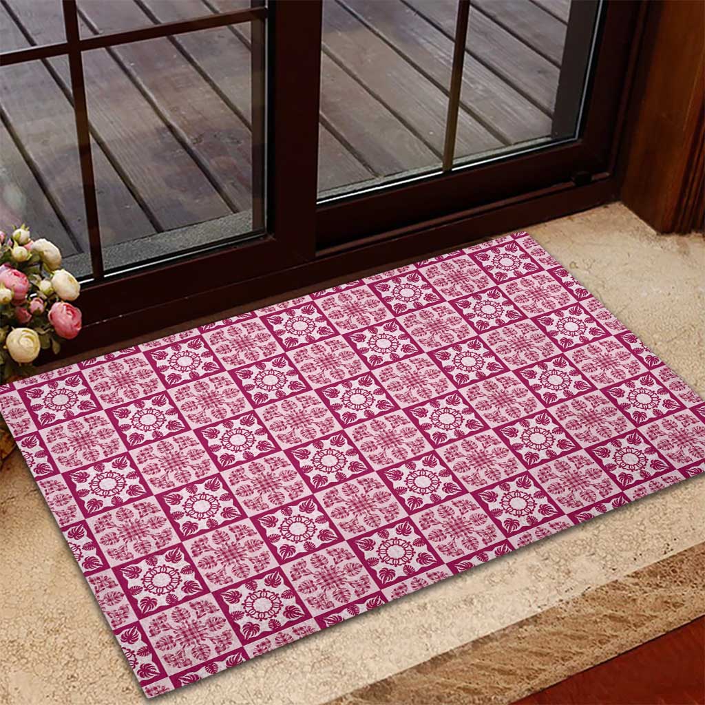 Akala Palaka Quilt Hawaii Rubber Doormat Hawaiian Tropical Monstera Sea Turtle LT14 - Polynesian Pride