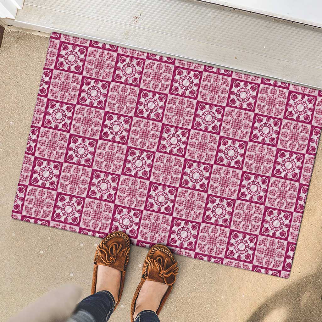 Akala Palaka Quilt Hawaii Rubber Doormat Hawaiian Tropical Monstera Sea Turtle LT14 - Polynesian Pride