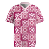 Akala Palaka Quilt Hawaii Rugby Jersey Hawaiian Tropical Monstera Sea Turtle LT14 Pink - Polynesian Pride