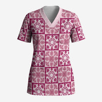 Akala Palaka Quilt Hawaii Scrub Top Hawaiian Tropical Monstera Sea Turtle LT14 Adult Pink - Polynesian Pride