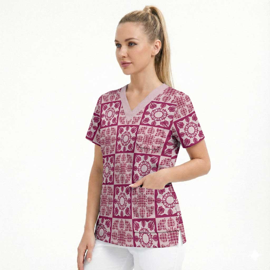 Akala Palaka Quilt Hawaii Scrub Top Hawaiian Tropical Monstera Sea Turtle LT14 - Polynesian Pride