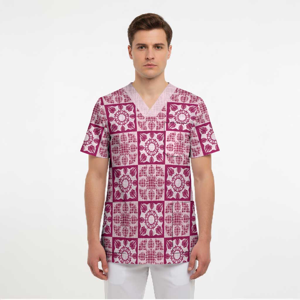 Akala Palaka Quilt Hawaii Scrub Top Hawaiian Tropical Monstera Sea Turtle LT14 - Polynesian Pride
