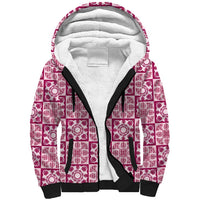 Akala Palaka Quilt Hawaii Sherpa Hoodie Hawaiian Tropical Monstera Sea Turtle LT14 Unisex Pink - Polynesian Pride