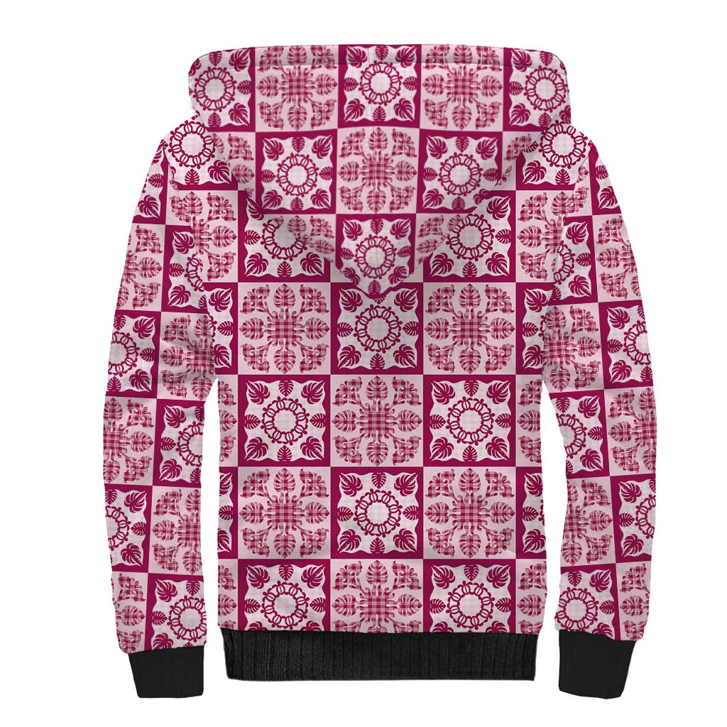 Akala Palaka Quilt Hawaii Sherpa Hoodie Hawaiian Tropical Monstera Sea Turtle LT14 - Polynesian Pride