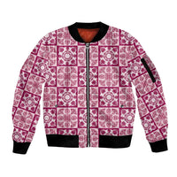 Akala Palaka Quilt Hawaii Sleeve Zip Bomber Jacket Hawaiian Tropical Monstera Sea Turtle LT14 Unisex Pink - Polynesian Pride
