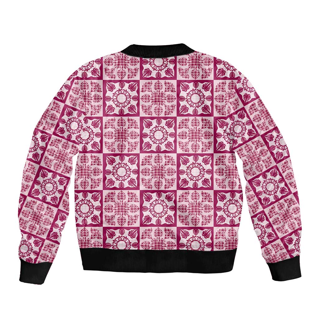 Akala Palaka Quilt Hawaii Sleeve Zip Bomber Jacket Hawaiian Tropical Monstera Sea Turtle LT14 - Polynesian Pride