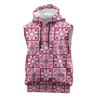 Akala Palaka Quilt Hawaii Sleeveless Hoodie Hawaiian Tropical Monstera Sea Turtle LT14 Pink - Polynesian Pride