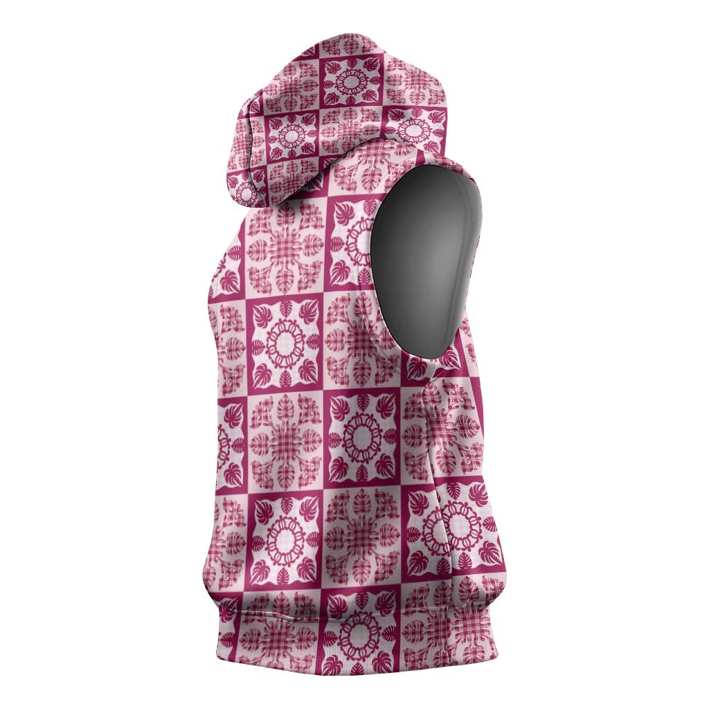 Akala Palaka Quilt Hawaii Sleeveless Hoodie Hawaiian Tropical Monstera Sea Turtle LT14 - Polynesian Pride