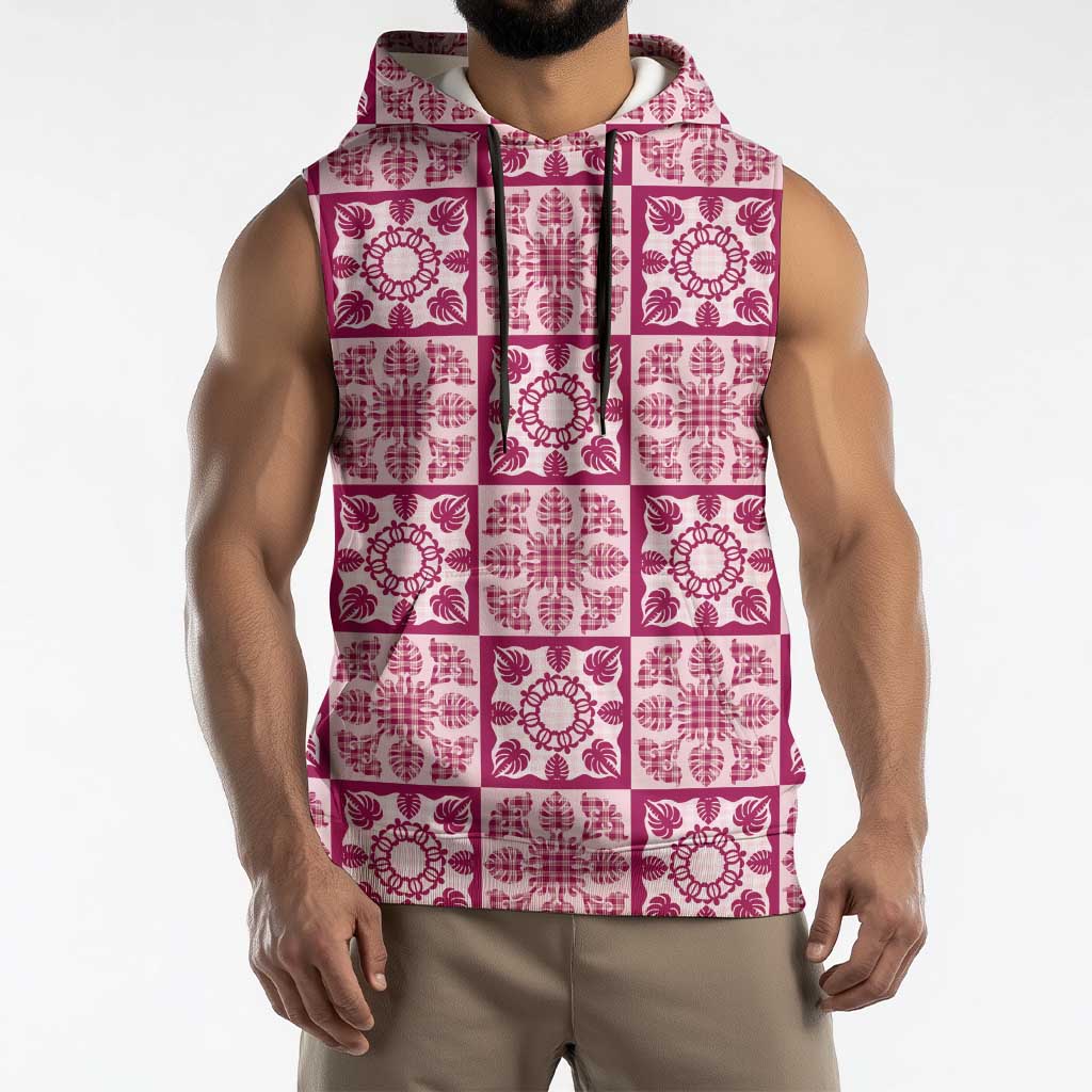 Akala Palaka Quilt Hawaii Sleeveless Hoodie Hawaiian Tropical Monstera Sea Turtle LT14 - Polynesian Pride